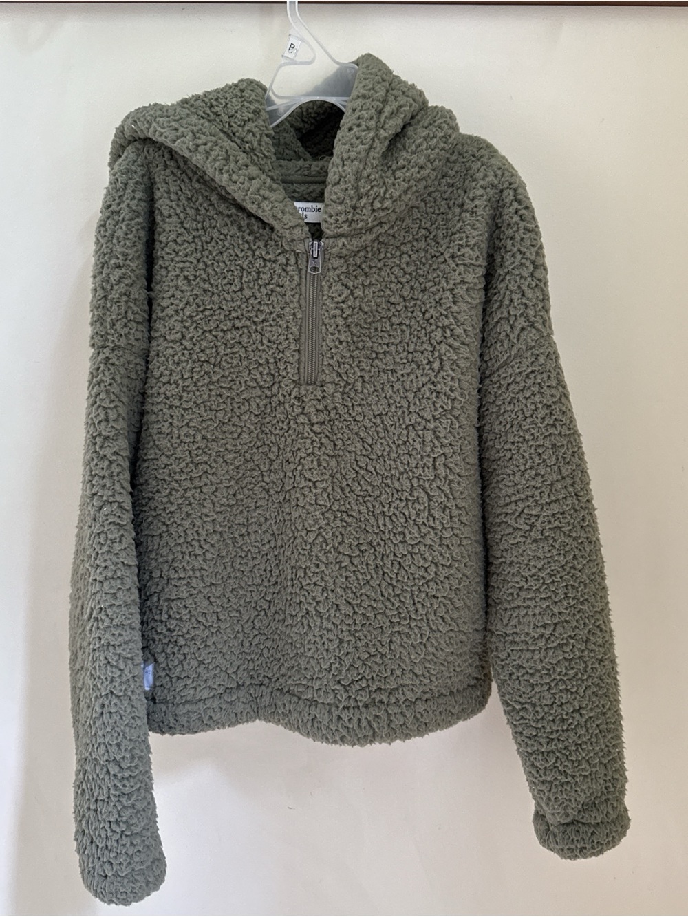 Abercrombie Kids Olive Green Sherpa Half-Zip Hoodie Jacket